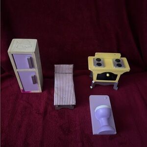 Vintage Dollhouse Furniture Set in Purple and Yellow